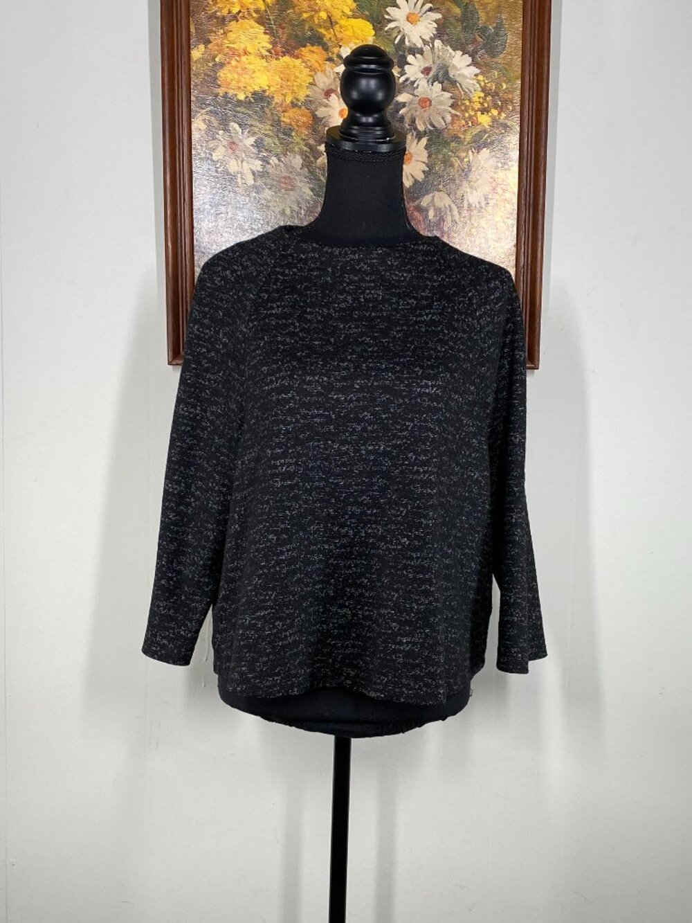 W5 Blouse Top Women's Large Round Neck Gray Back 1/4 Zip USA